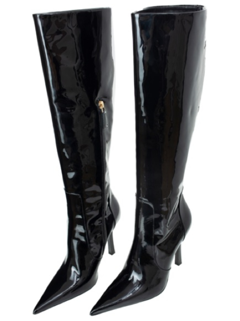 Bluemarine Patent Black Knee-High Stiletto Boots with Side Zip